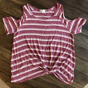 Pink Rose Vintage striped Front knot top sz L